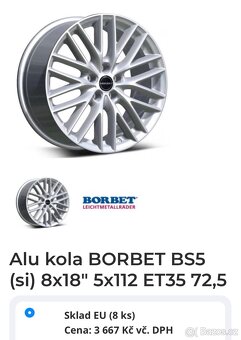 Alu kola BORBET BS5 5x112 18" 235/45 18 zimní - 12
