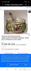 stará ruská postříbřená a smaltovaná otevřená  solnička - 12