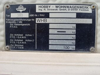 Obytný přívěs Hobby 380,ve výborném stavu,nová STK - 12