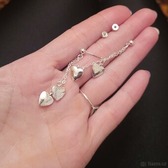 Nové dámské i dívčí stříbrné náušnice visací se srdíčky 925 - 12