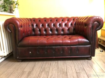 Křeslo a sedačka Chesterfield červená kožená - 12