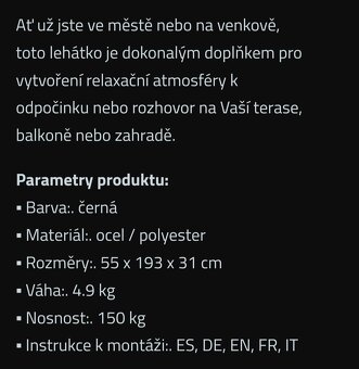 Nové zahradní lehátko se stínítkem  - nosnost 150 kg - 12