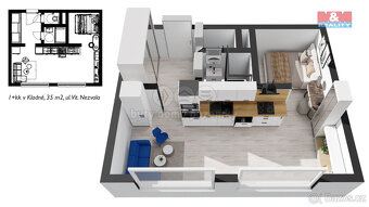 Pronájem bytu 1+kk, 33 m², Kladno, ul. Vít. Nezvala - 12