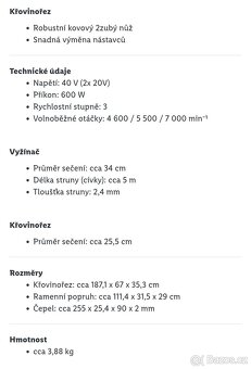 Aku křovinořez 2v1 peformance 40V struna a nůž - 12