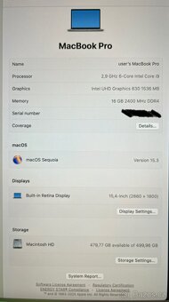 Macbook Pro 15”, Intel i9, 500GB, 2018 - 12