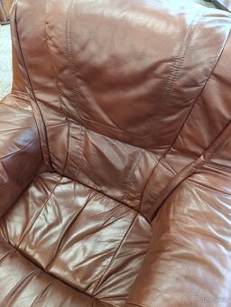 Rozkládací kožená sedací souprava, nábytek z masívu - 12