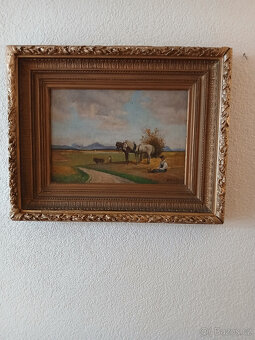 Starožitný obraz signovaný rok 1900 ze zadu štítek malíře. - 12