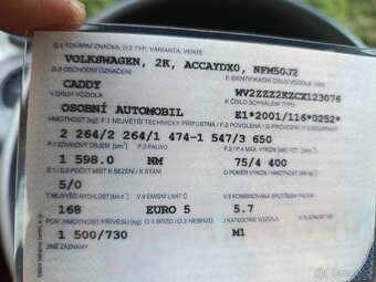 VW Caddy 1.6 TDI 75 kW r.v. 5/2012 - 12