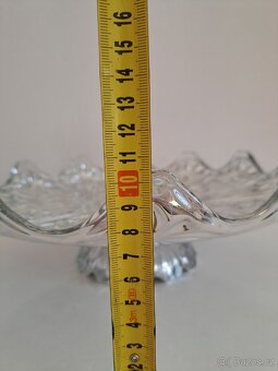 Skleněná, stříbrná retro mísa na nožce – lisované sklo - 12