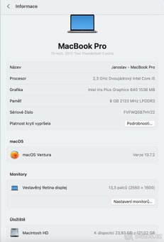 Prodám Apple MacBook Pro 13,3" 256GB (2017) i5, 8GB RAM - 12