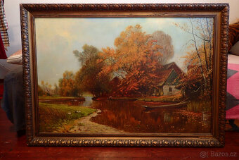 Jos. Franze - Podzim u řeky - 1928 -aukční Obraz - 12