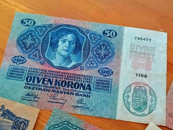 Staré bankovky Rakousko-Uherska (50, 20, 10, 2, 1 koruna) - 12