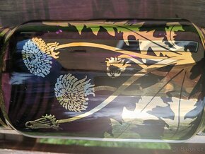 Váza, 70. léta, pozlacené fialové sklo vzor pampelišky - 12