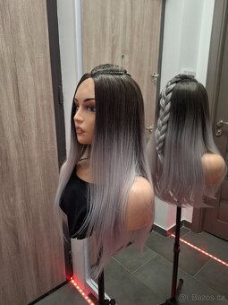 Rovná paruka s krajkou vpředu, blond ombre s copem 71350 - 12