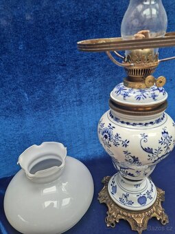 Porcelánová, petrolejová lampa Míšen - 12