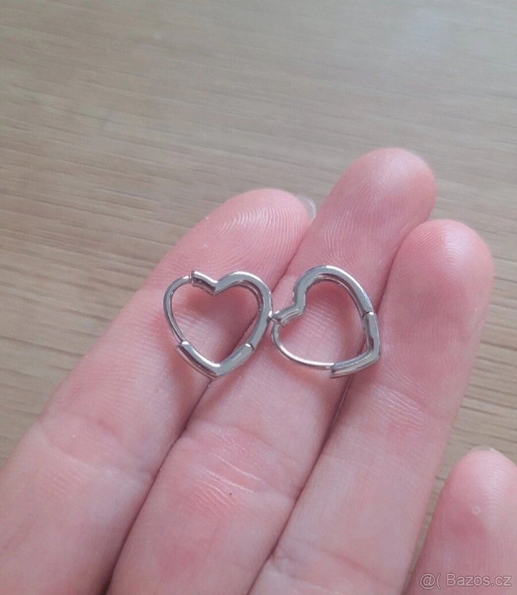Nové dámské stříbrné náušnice 925 srdce srdíčka ocel - 13