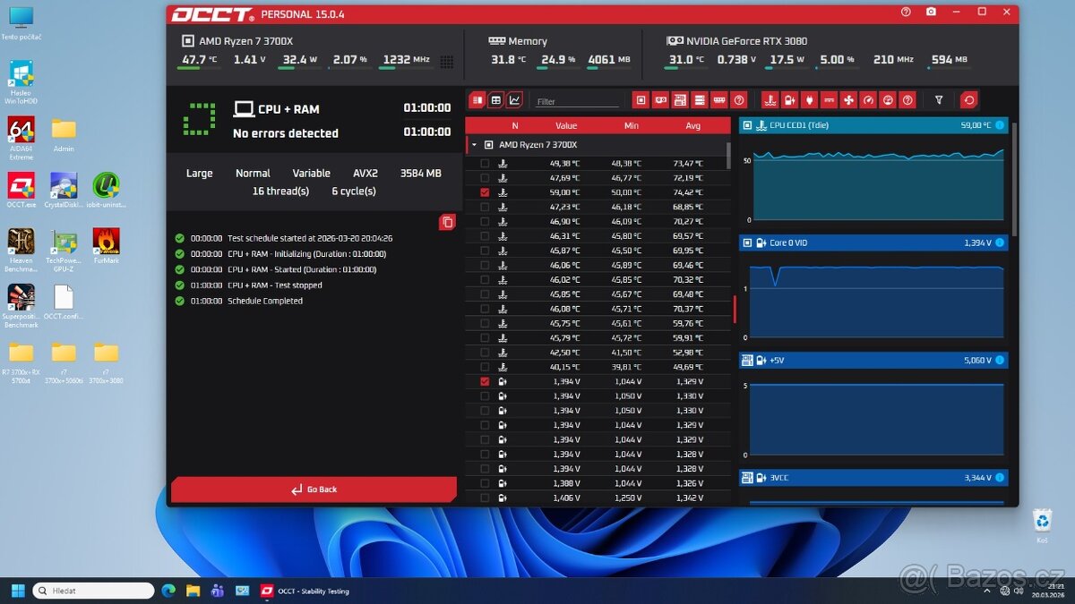 herní PC - Ryzen 7 3700x + RTX 3080 +16 GB RAM+M.2 SSD - 13