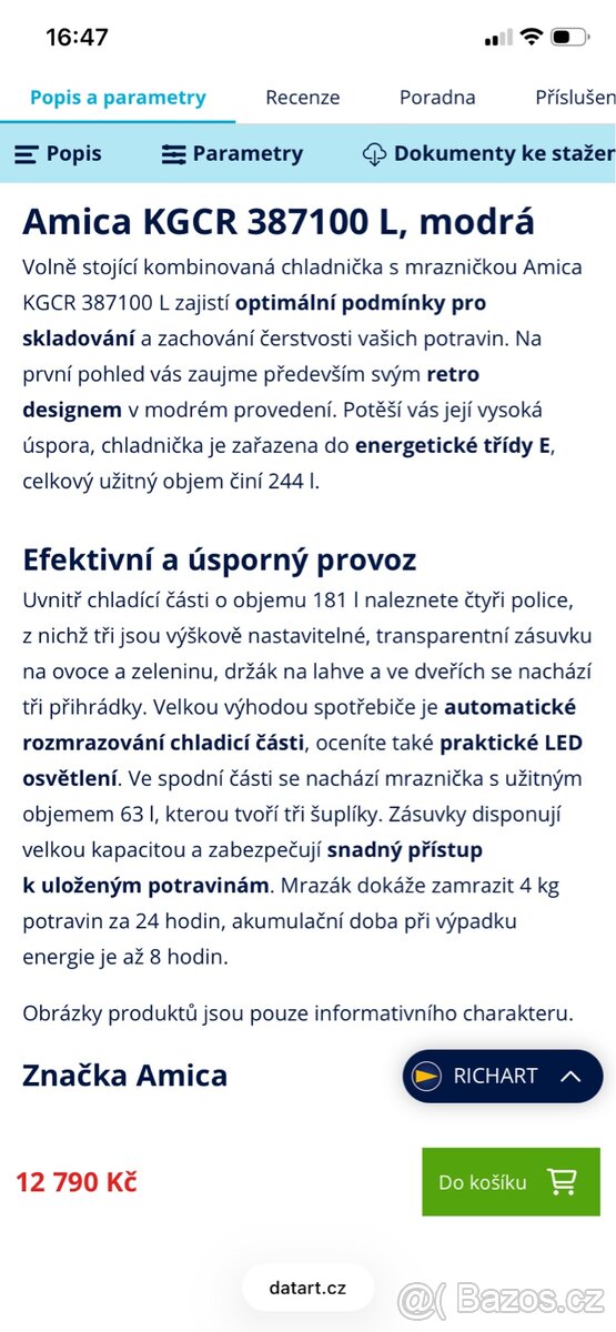 Světle modrá lednice AMICA - 13