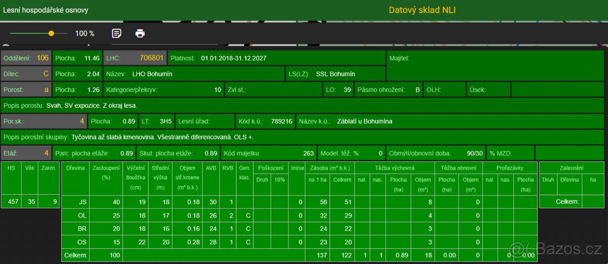 Prodám lesní pozemek v k.ú. Záblatí u Bohumína, p.č. 1454/28 - 13