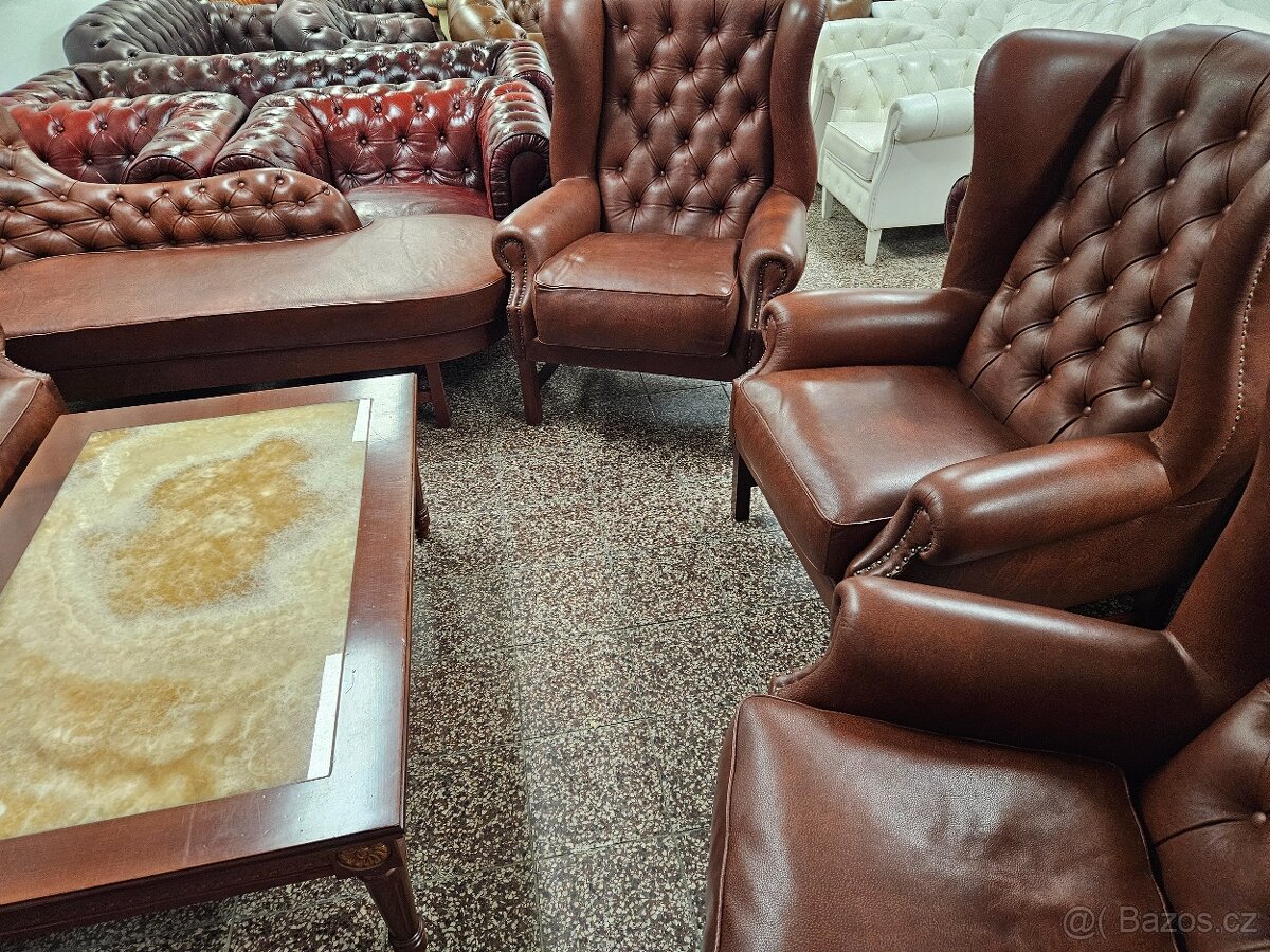CHESTERFIELD ŠTÝL-WINGBACK-KOŽENÁ SEDAČKA - 13