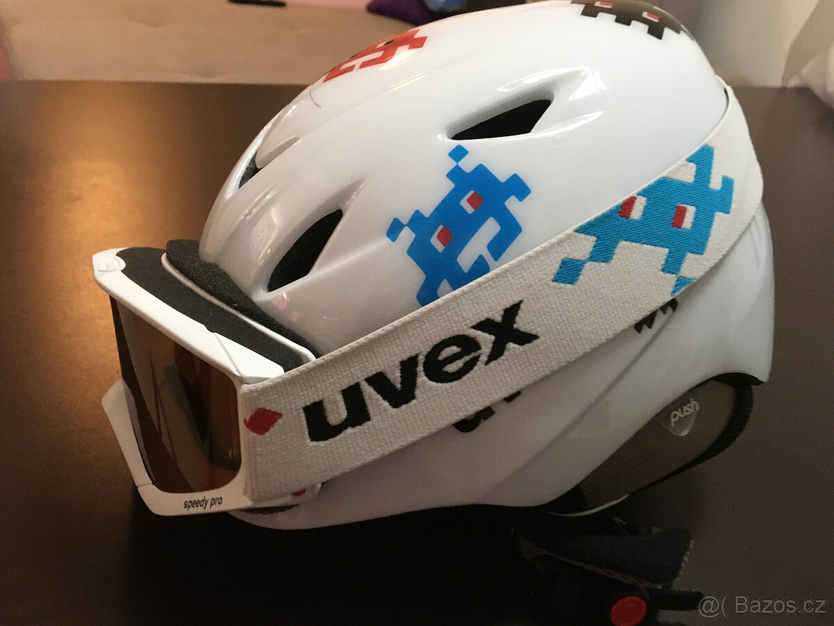 Lyže Salomon 90 cm, lyžáky vel. 32, helma UVEX - 13