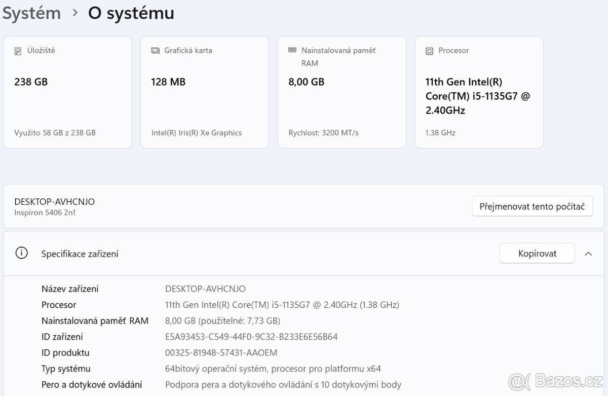 Dotyk. notebook DELL 2in1 - i5 1135G7, Iris Xe, SSD, Win 11 - 13