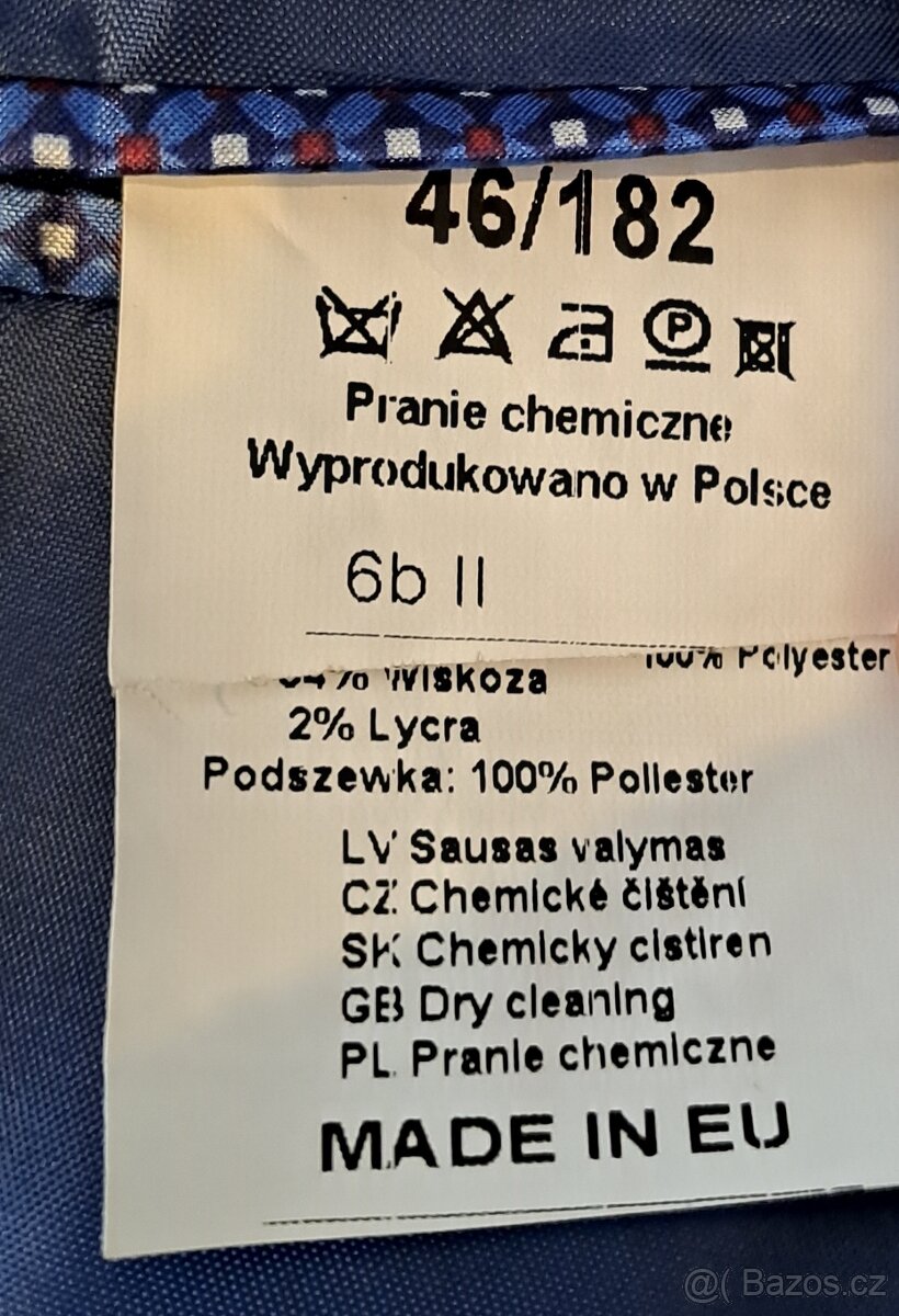 Společenský pánský oblek vel. 46/182 - modrý - 13