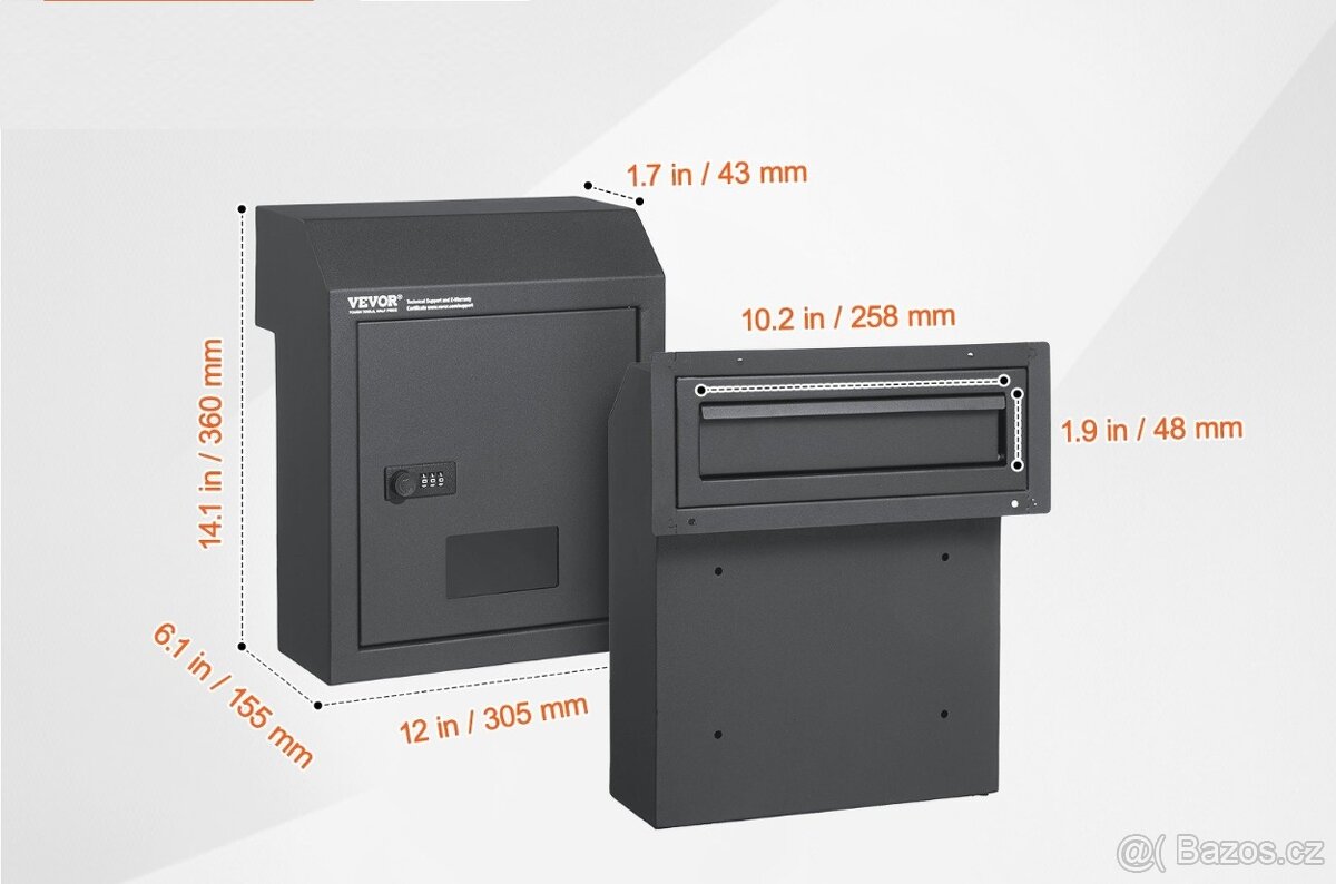 Poštovní schránka s číselným zámkem s instalací skrz dveře - 13