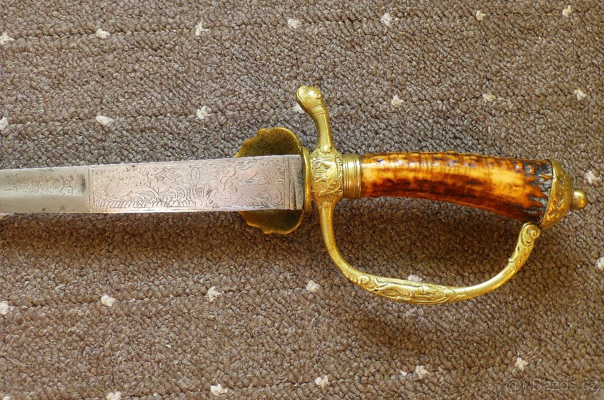 Lovecký tesák - Asi 18. století - Rytá čepel - 13