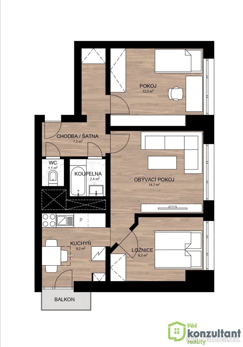 Pronájem bytu 3+1 s balkónem, 56 m², Moravská Ostrava - ulic - 13