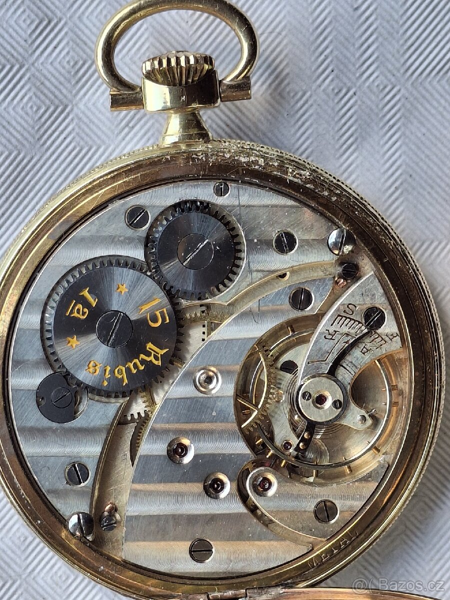 Zlaté 14K starožitné kapesní hodinky ORATOR - 13