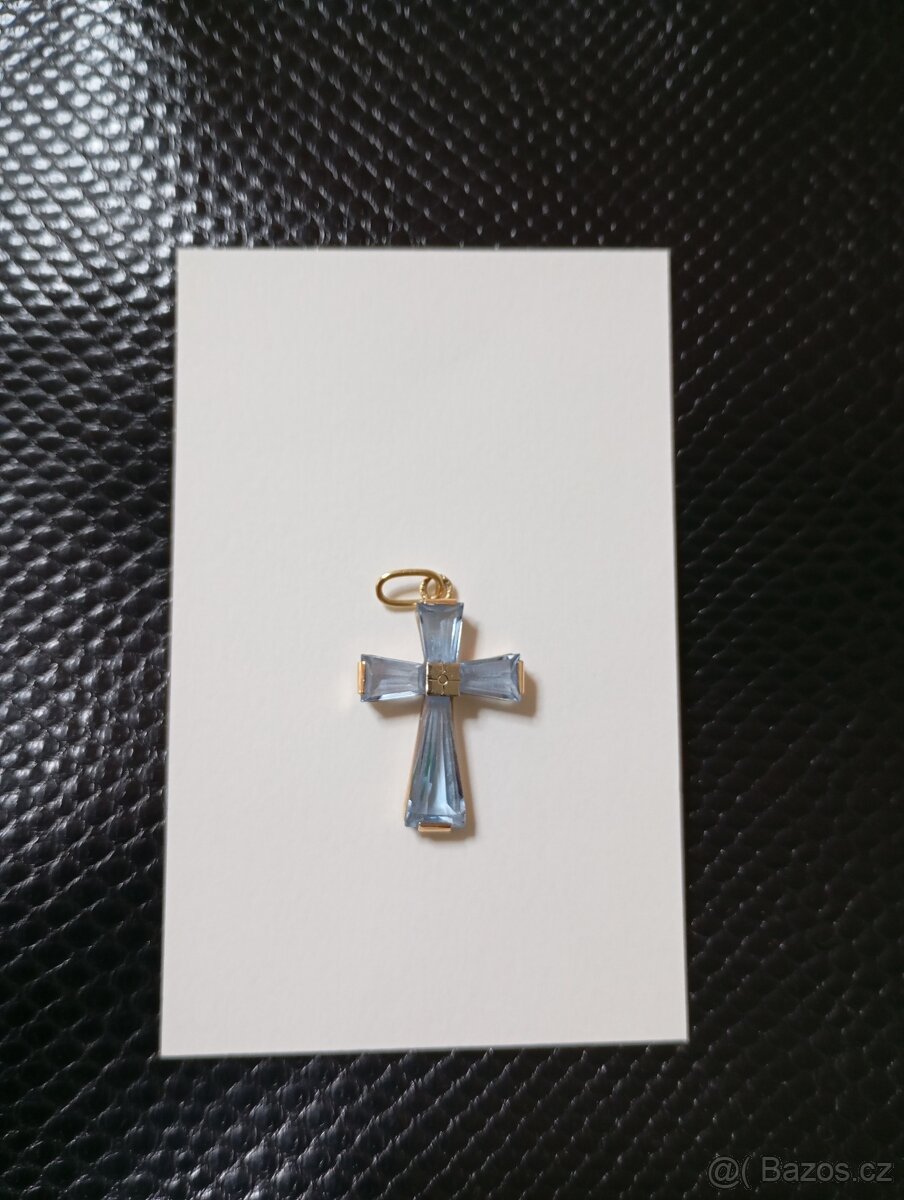 perlová šňůra,zlatá Davidova hvězda,vintage kříž zlato+akvam - 13