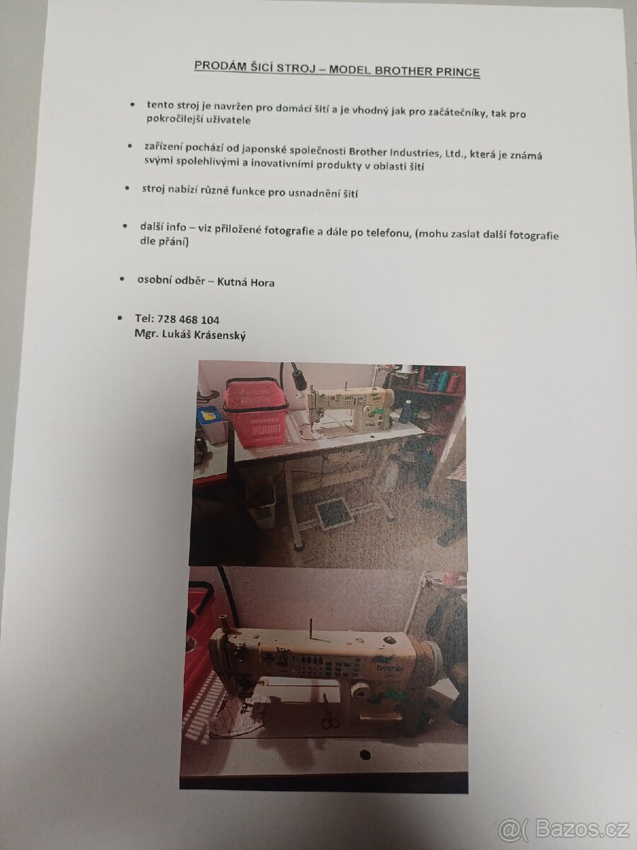 PRODÁM FUNKČNÍ ŠICÍ STROJ ZNAČKY BROTHER - 13