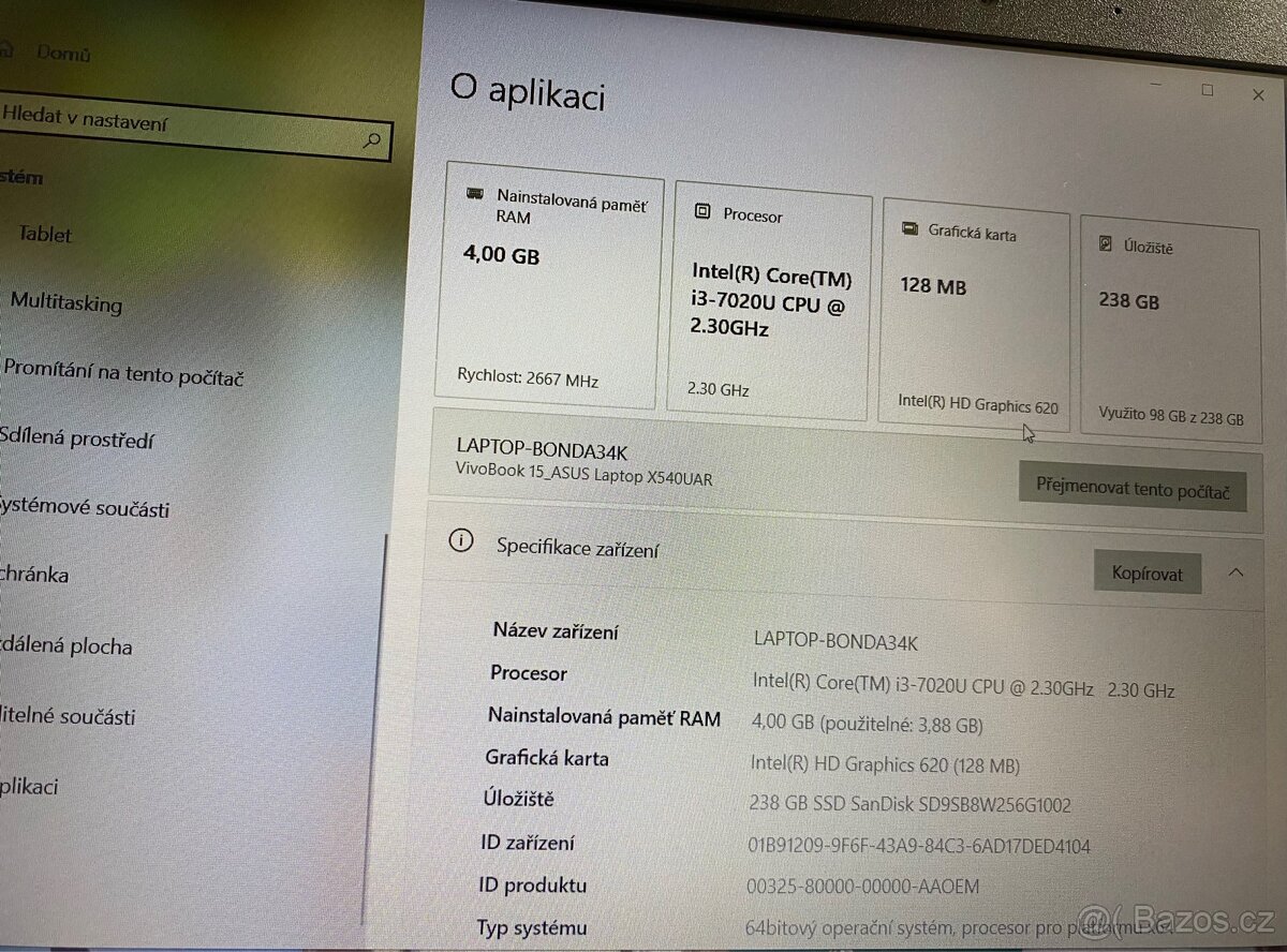 Prodám ASUS VivoBook 15 (SSD disk, Intel Core i3) - 13