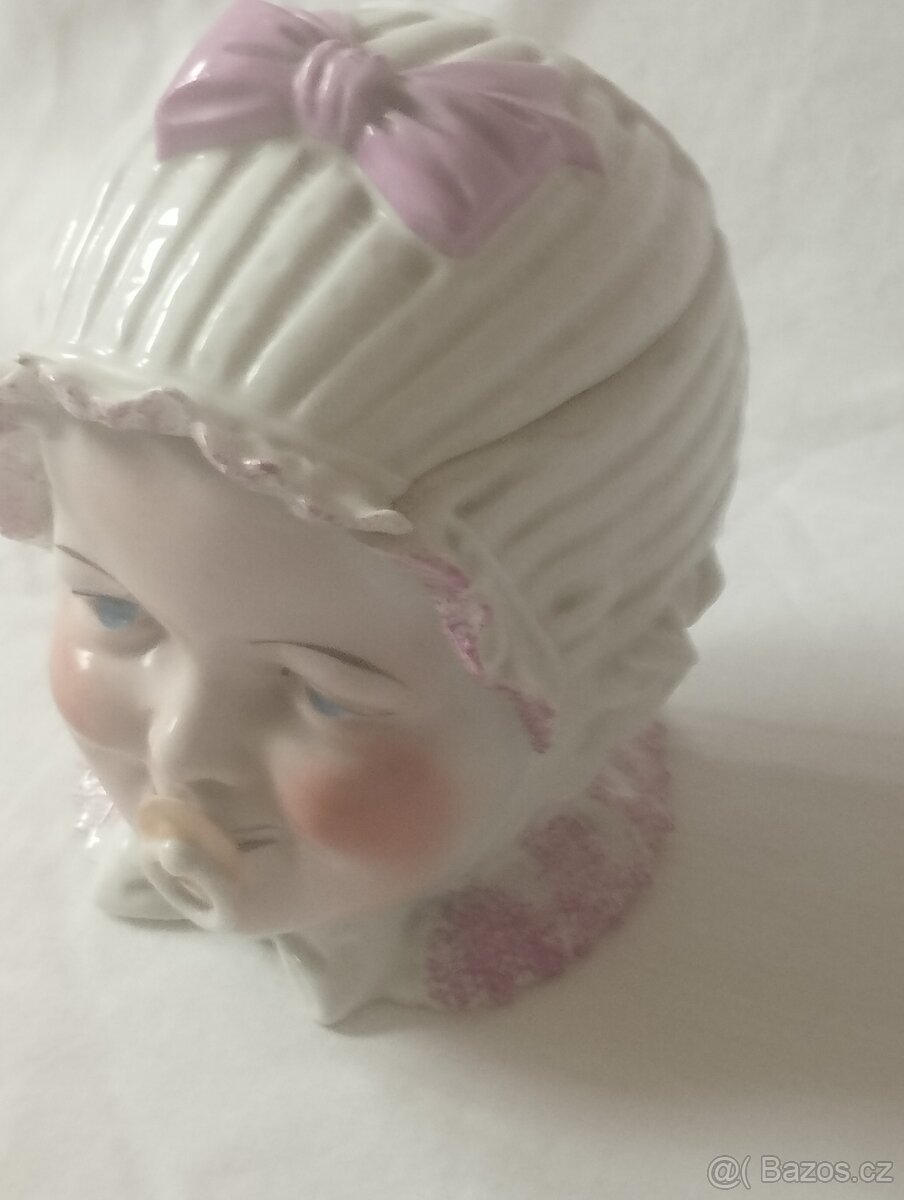 Stará porcelánová dóza na dudlíky - miminko - 13