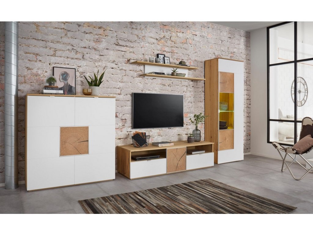 Komoda Parma - Divoký dub masiv / bílá matná MDF - 13