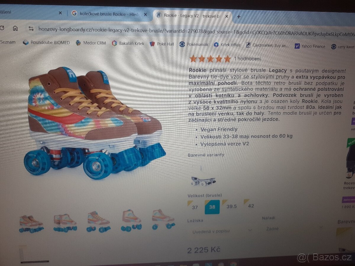 Prodám kolečkové brusle zn. Rookie č.37, délka stélky 24,5.c - 13