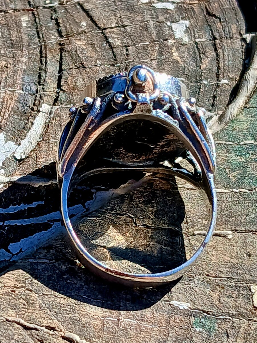 Stříbrný jedový prsten starožitný - 13