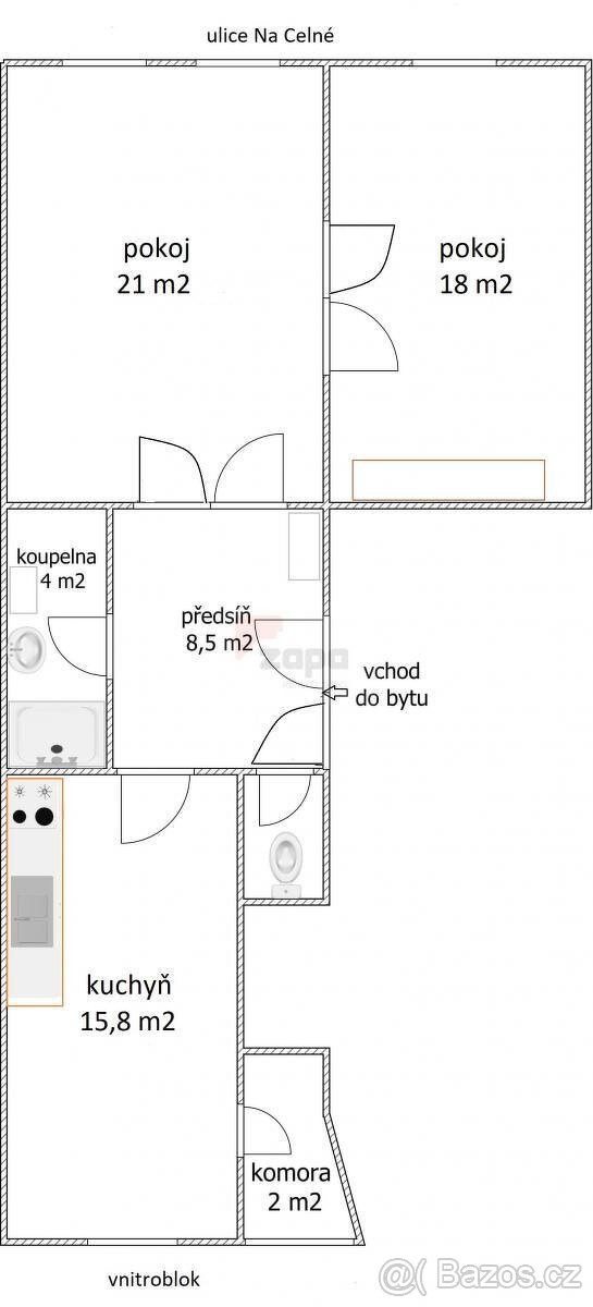 pronájem 2+1 72 m2 P5 Smíchov po kompl. rek. ul. Na Celné 2 - 13
