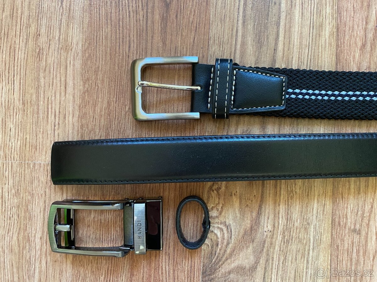 Nový dárkový set opasků BANDI - kožený černý, pružný černý - 13