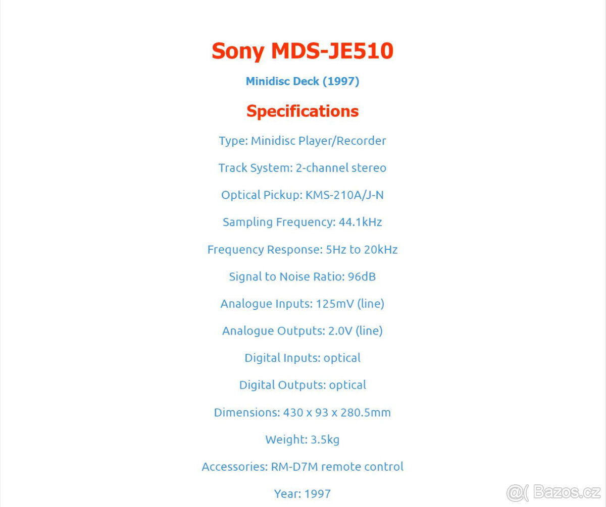 SONY MDS-JE510 Stereo Minidisc Player-Recorder - 13