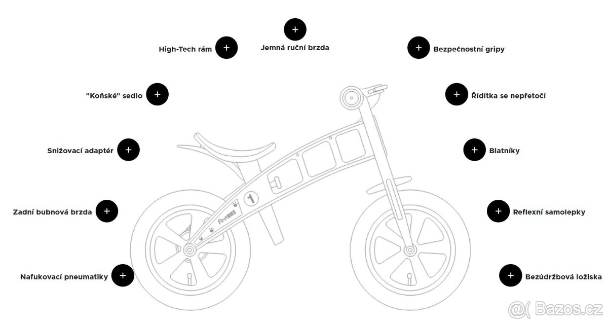 FirstBIKE - odrážedlo CROSS silver, brzda, košík, zvonek
- 13