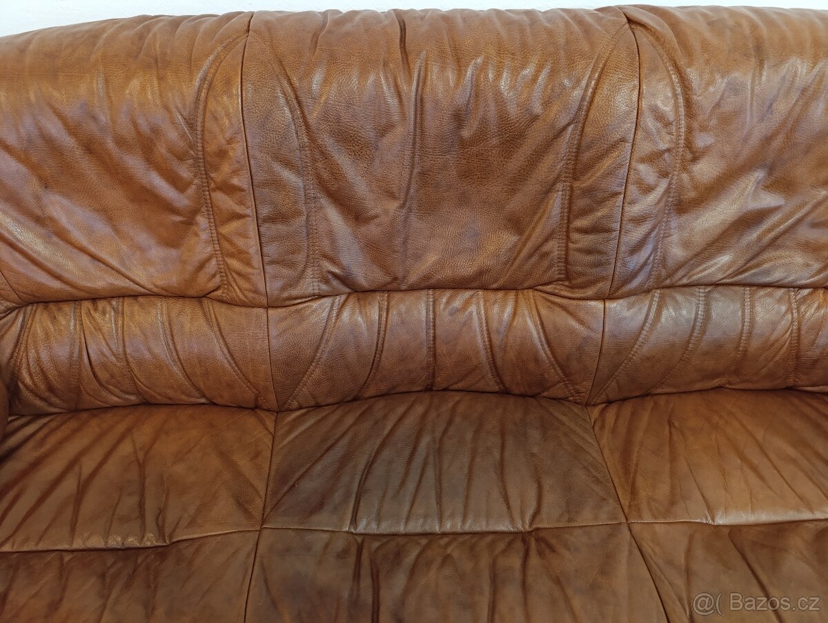 Kožená sedací souprava 3 + 2 + 1, nábytek z masívu - 13