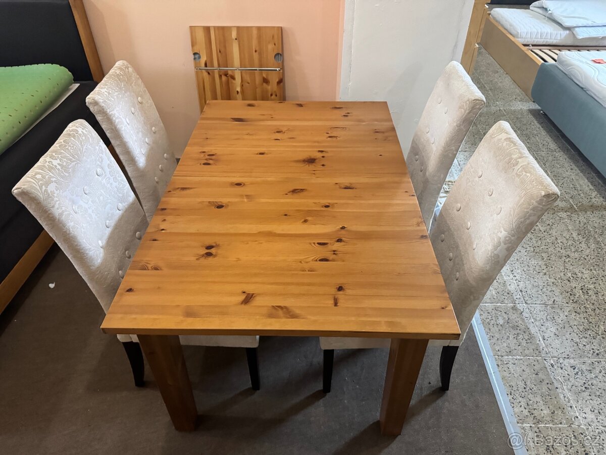 Jídelní set 4x židle + bytelný dřevěný rozkl. Stůl z masivu - 13