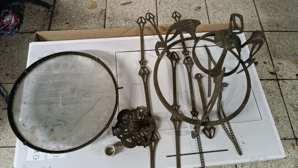 Lustr secesní mosazný , zajímavý širm - 13