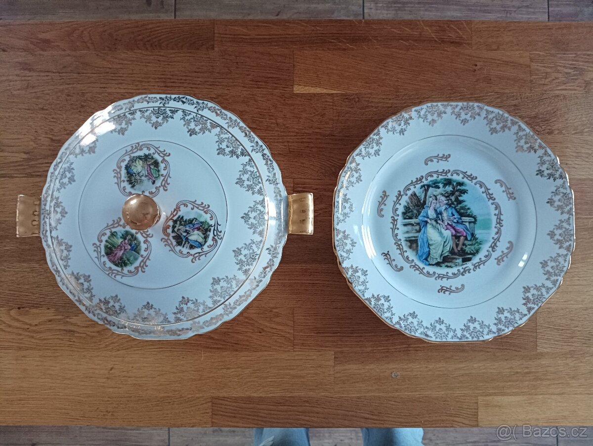 STAROŽITNÁ PORCELÁNOVÁ TERINA A TALÍŘ LIMOGES FRANCIE - 13