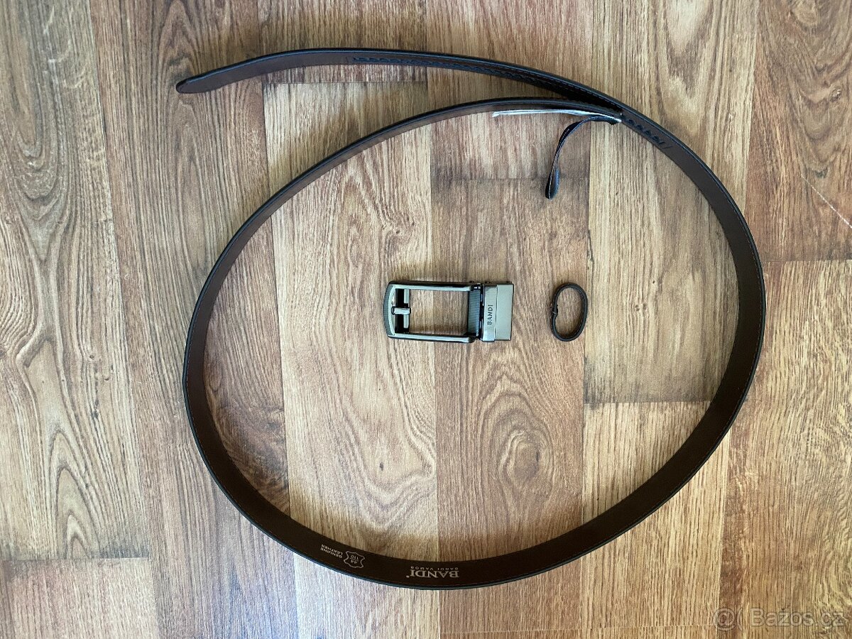 Nový pánský kožený opasek Bandi s aut. sponou-hnědý, nastav. - 13