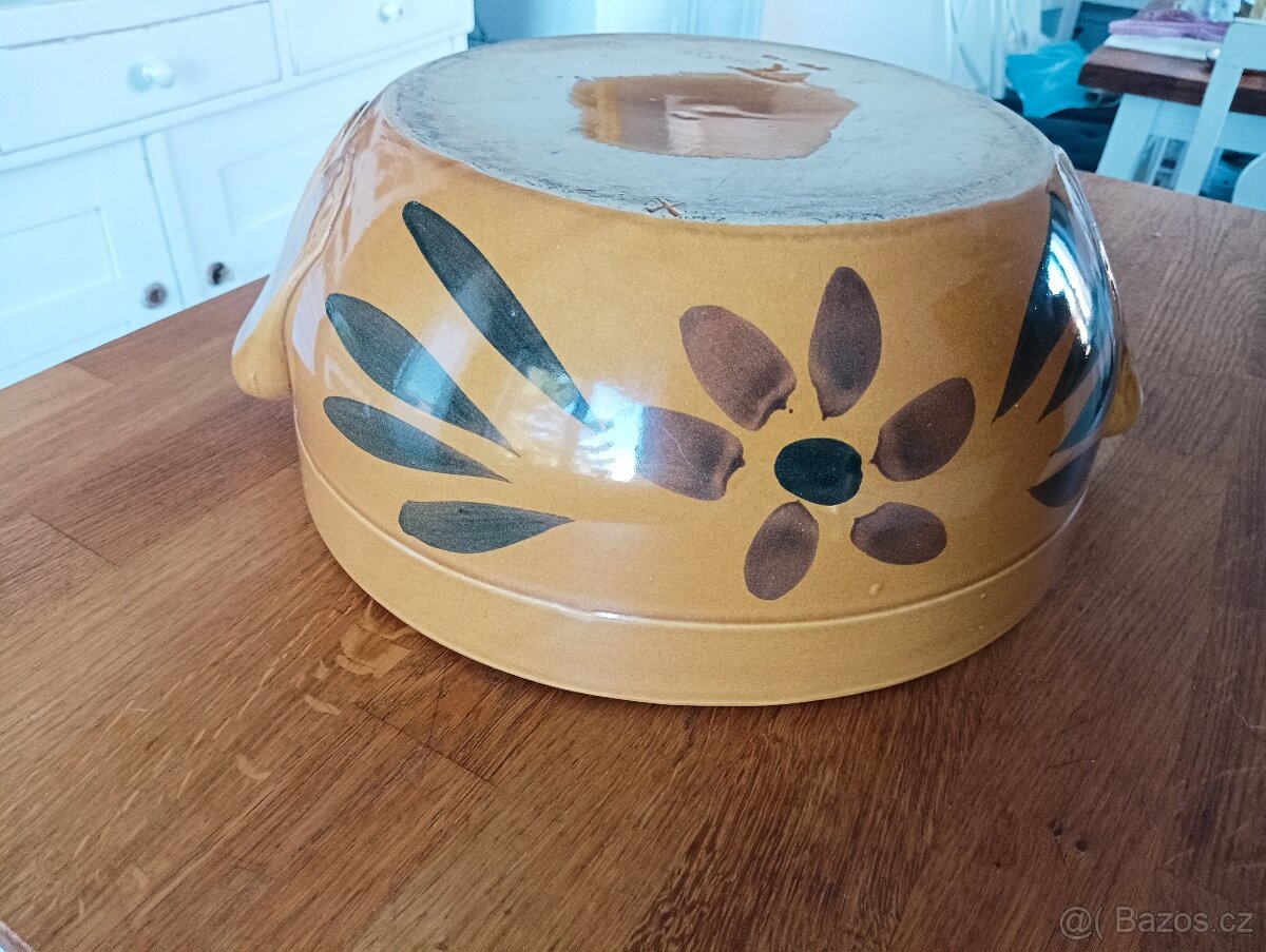 VELKÁ RUČNĚ MALOVANÁ KAMENINOVÁ ZADĚLÁVACÍ MÍSA FRANCIE - 13