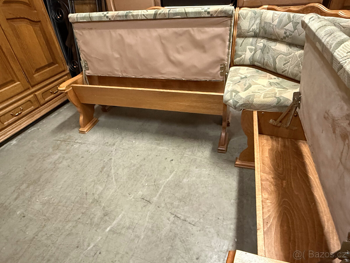 Dvakrát dubová jídelní lavice + stůl a židle - 13