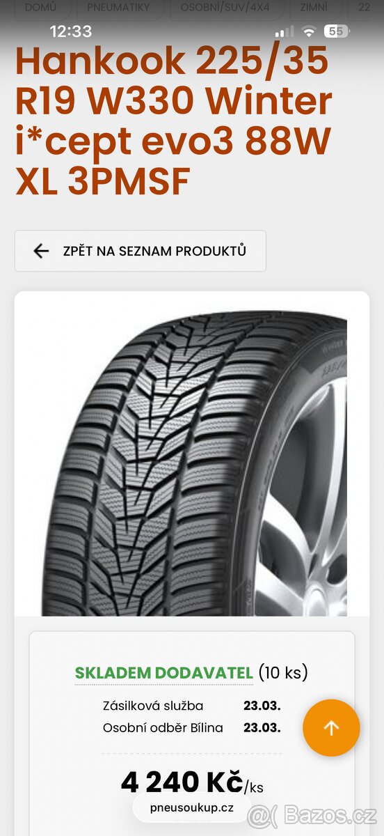 NOVÉ ZIMNÍ PNEU HANKOOK W330 ICEPT EVO3 225/35 R 19 88W - 13